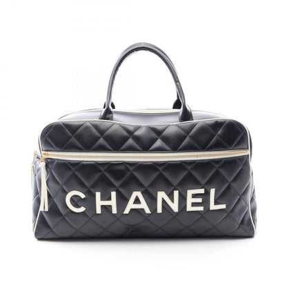 Chanel Boston Bag Quilted Logo Black Leather