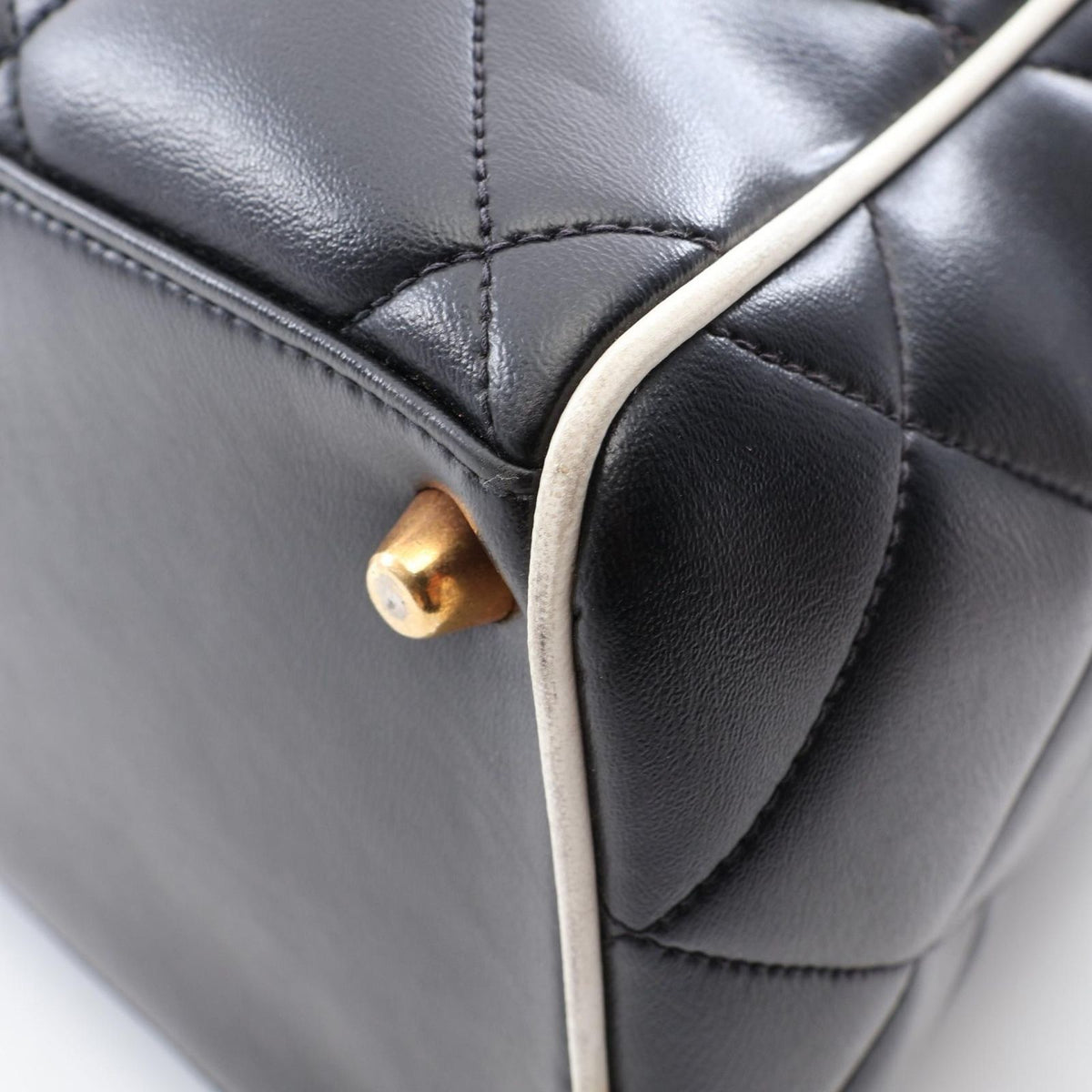 Chanel Boston Bag Quilted Logo Black Leather — view 6