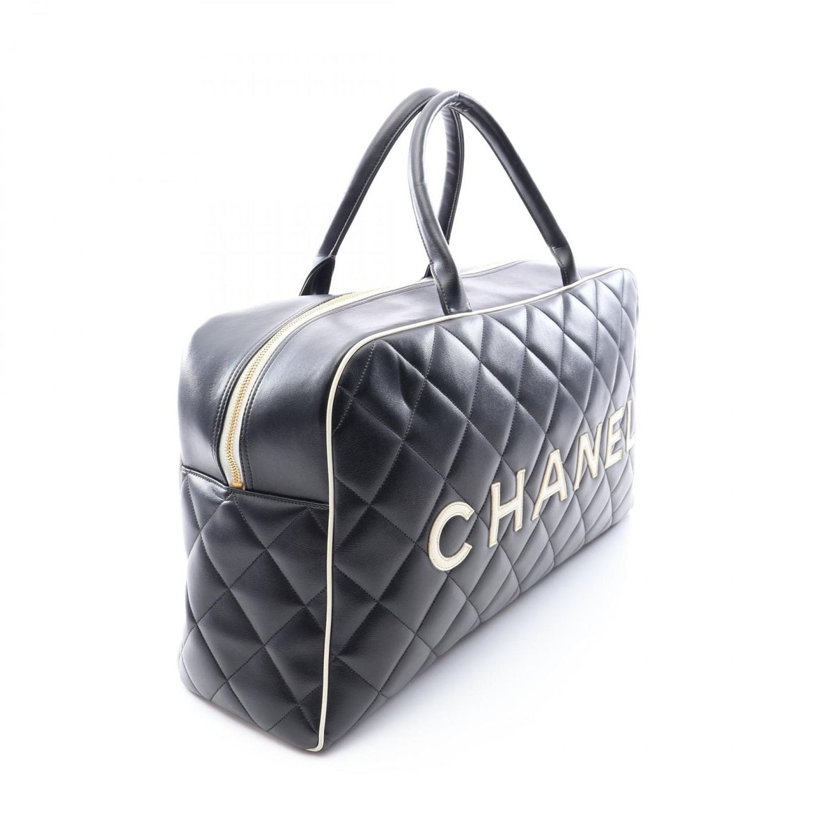 Chanel Boston Bag Quilted Logo Black Leather — view 2