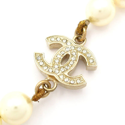 Chanel Necklace CC Logo Ivory Gold Faux Pearl Rhinestone — view 6