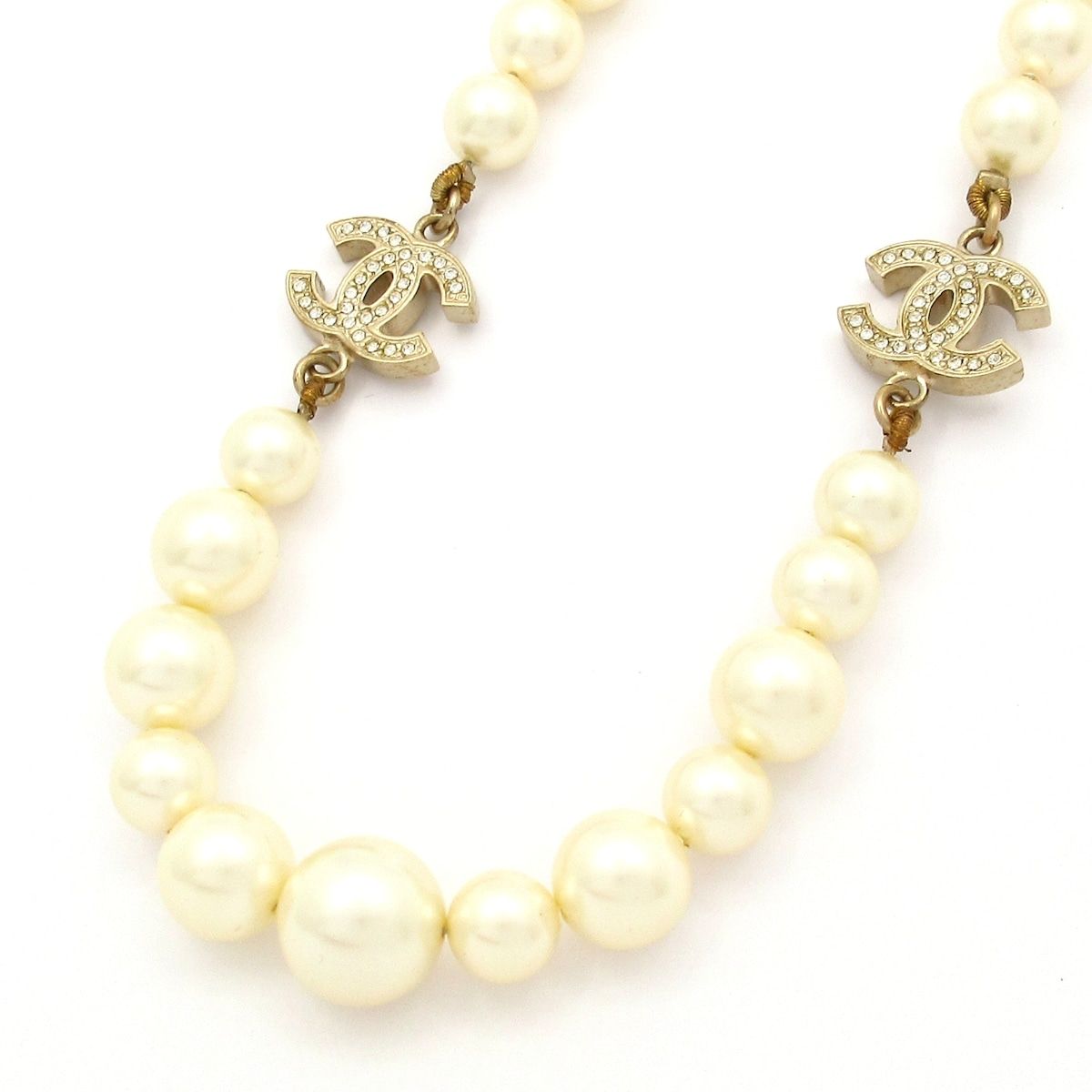 Chanel Necklace CC Logo Ivory Gold Faux Pearl Rhinestone — view 3