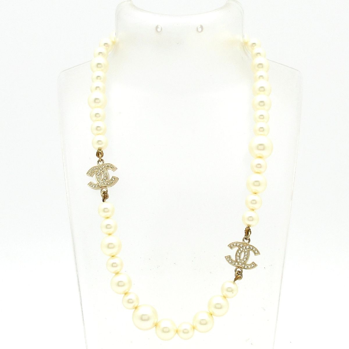 Chanel Necklace CC Logo Ivory Gold Faux Pearl Rhinestone — view 2