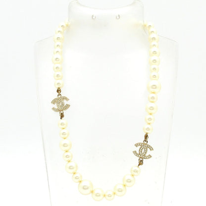 Chanel Necklace CC Logo Ivory Gold Faux Pearl Rhinestone — view 2
