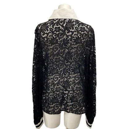 Chanel Long Sleeve Blouse M Black Lace Cotton 38 — view 2