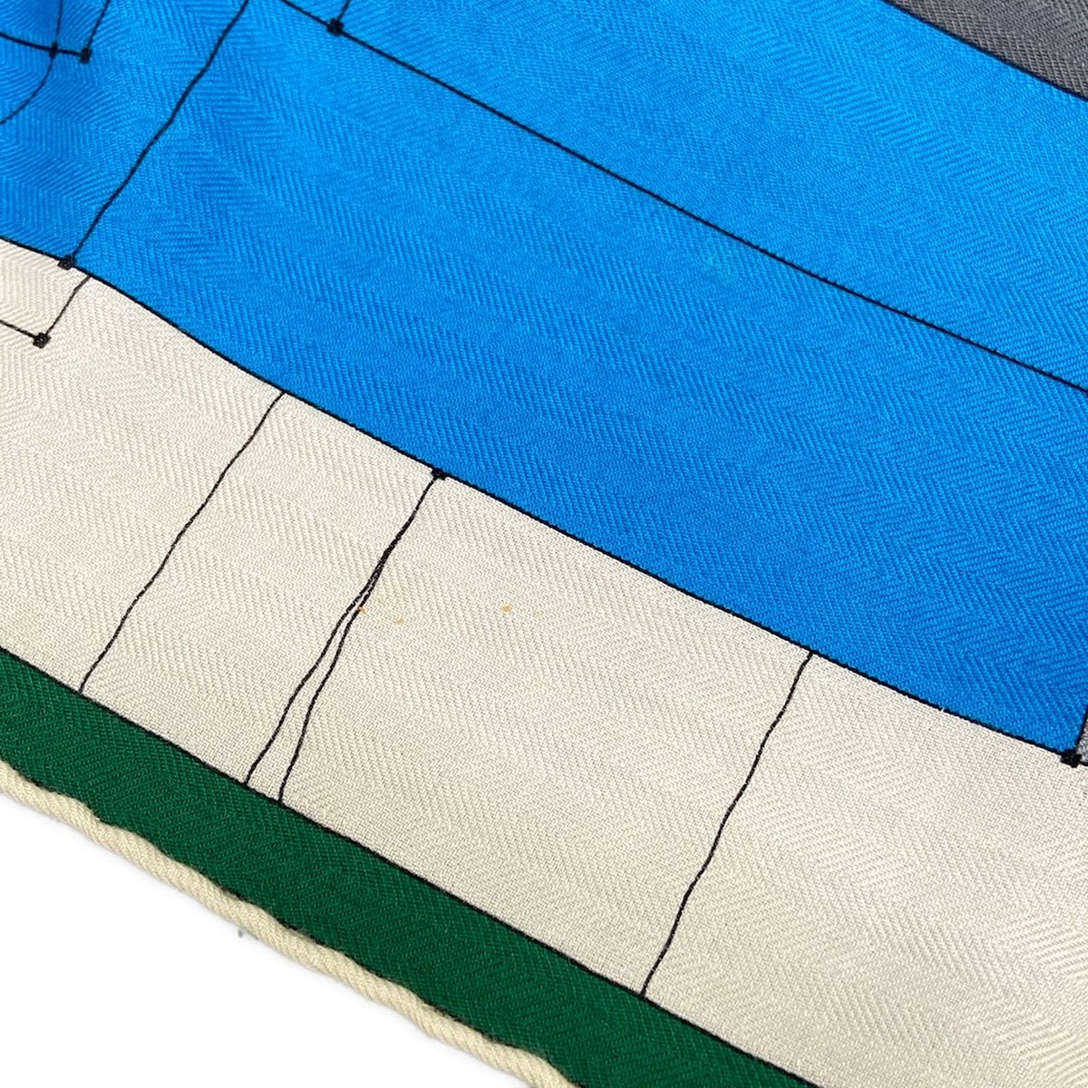 Hermes Shawl Carre 140 Ivory Blue Multi Echec AU Roi Cashmere Silk Scarf — view 5
