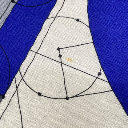 Hermes Shawl Carre 140 Ivory Blue Multi Echec AU Roi Cashmere Silk Scarf — view 4