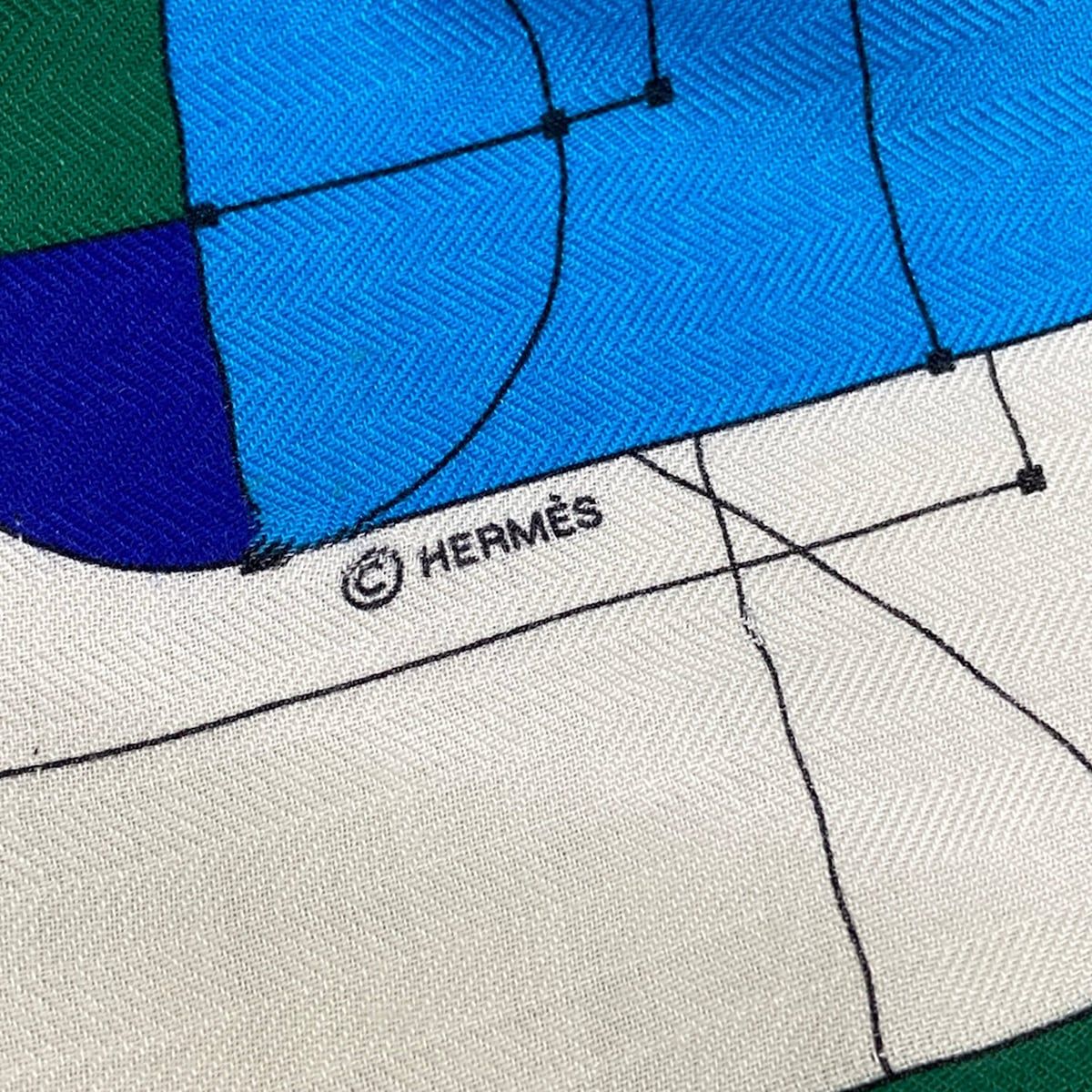 Hermes Shawl Carre 140 Ivory Blue Multi Echec AU Roi Cashmere Silk Scarf — view 2