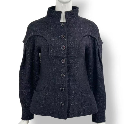 Chanel Jacket Tweed Silk Black Purple