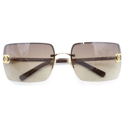 Chanel CC Logo Sunglasses Rimless Brown Gold Eyewear