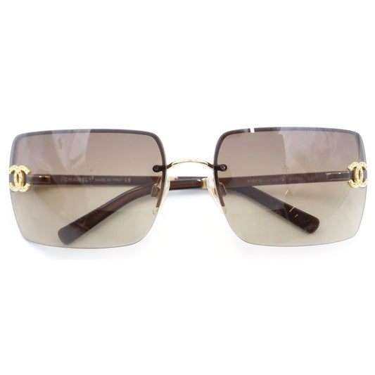 Chanel CC Logo Sunglasses Rimless Brown Gold Eyewear