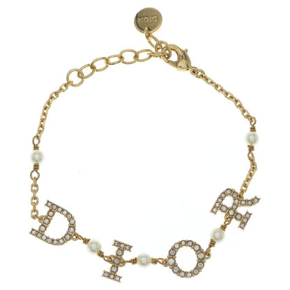 Dior Logo Bracelet Rhinestone Pearl Gold