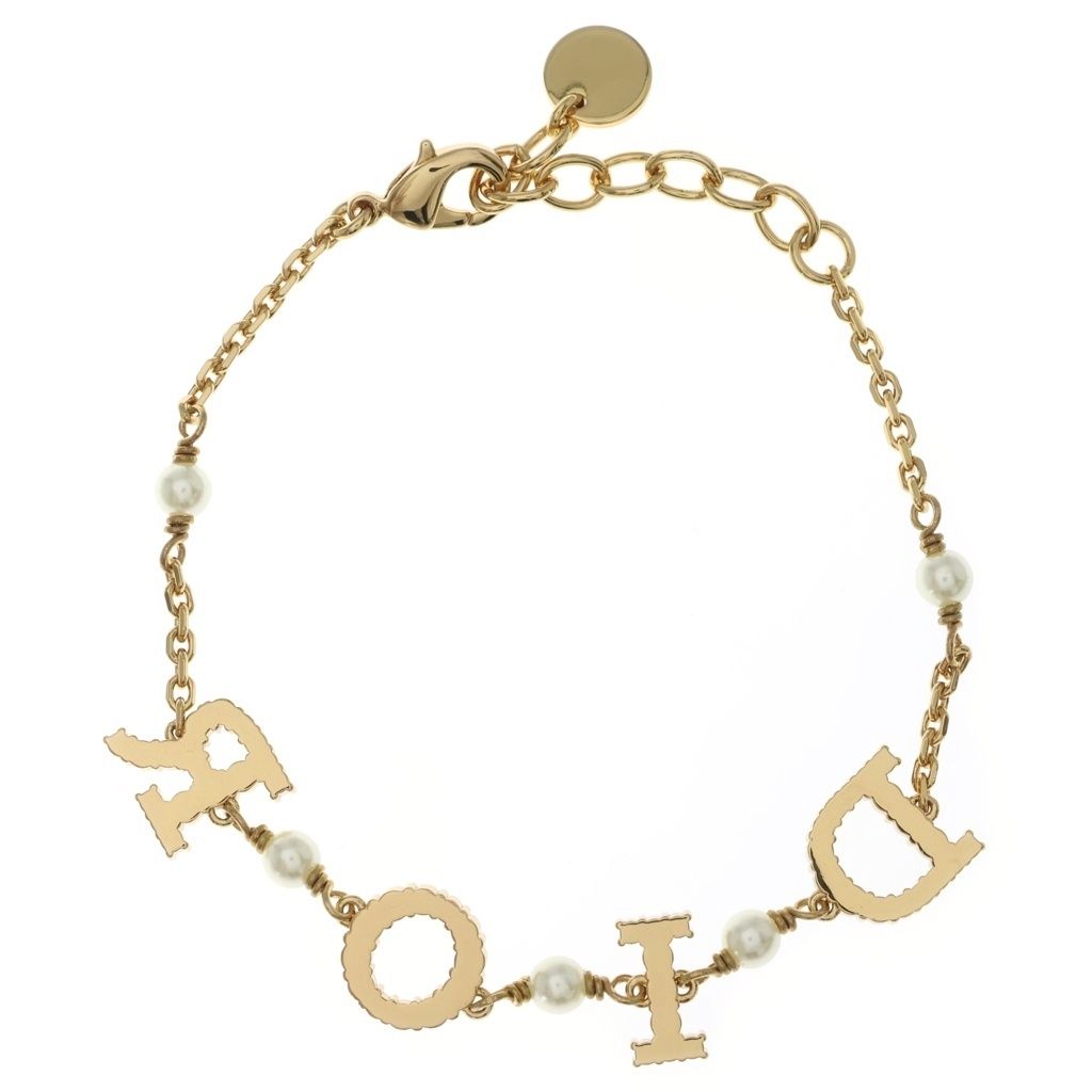 Dior Logo Bracelet Rhinestone Pearl Gold — view 2