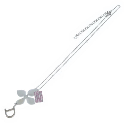 Dior White Flower Motif D Logo Charm Pendant Chain Silver Pink — view 2