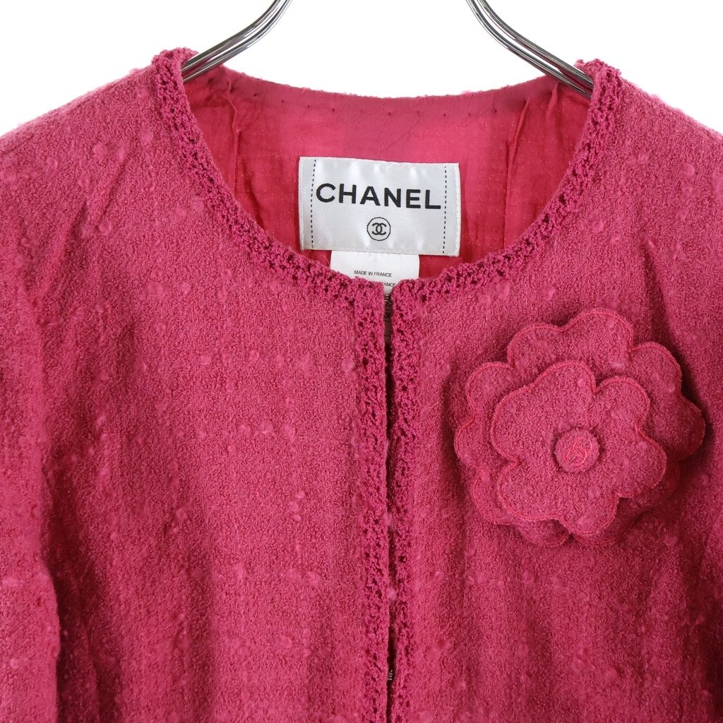 Chanel Coco Buttons Collarless Jacket Pink 38 — view 3