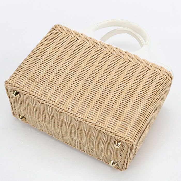 Prada Canvas Tote Bag 2-Way Medium Wicker Basket Rattan — view 2