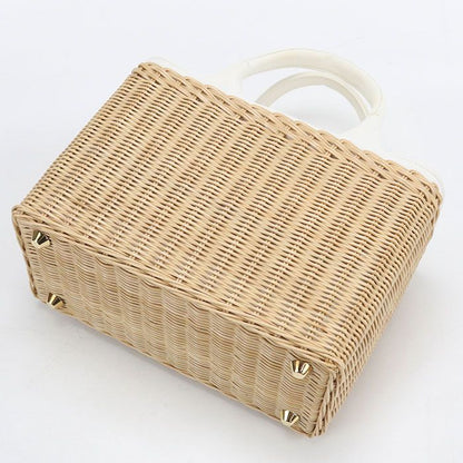 Prada Canvas Tote Bag 2-Way Medium Wicker Basket Rattan — view 2