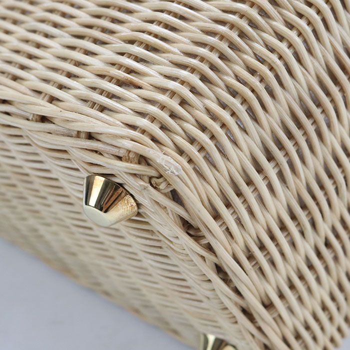 Prada Canvas Tote Bag 2-Way Medium Wicker Basket Rattan — view 4