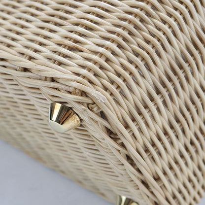 Prada Canvas Tote Bag 2-Way Medium Wicker Basket Rattan — view 4