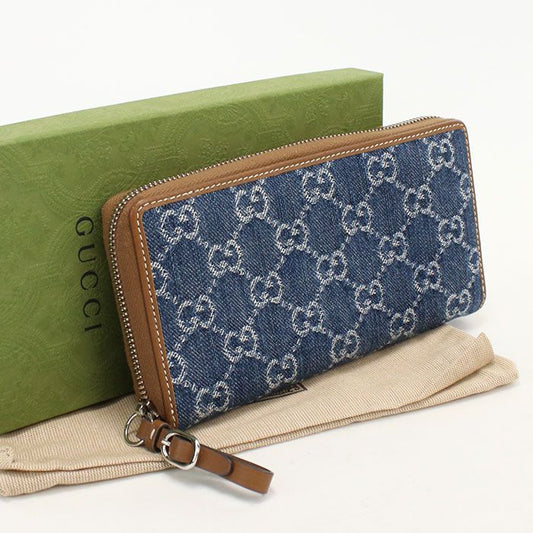 Gucci GG Emblem Wallet Zip Around Denim