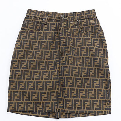 Fendi Zucca Pattern FF Logo Short Skirt Brown