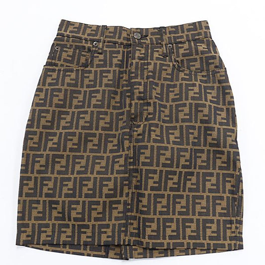 Fendi Zucca Pattern FF Logo Short Skirt Brown