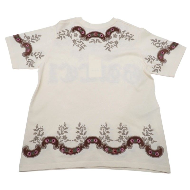 Gucci Flower Embroidery T-Shirt Short Sleeve Cotton Ivory S — view 4