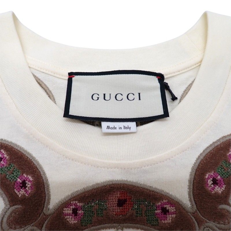 Gucci Flower Embroidery T-Shirt Short Sleeve Cotton Ivory S — view 7