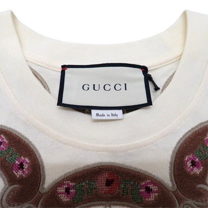 Gucci Flower Embroidery T-Shirt Short Sleeve Cotton Ivory S — view 7