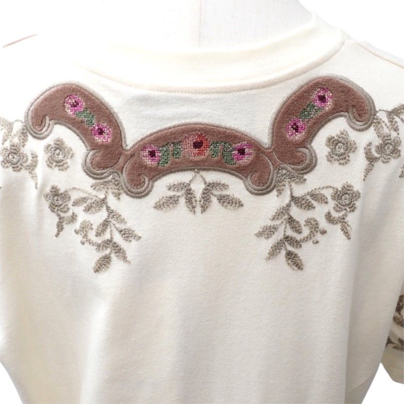 Gucci Flower Embroidery T-Shirt Short Sleeve Cotton Ivory S — view 6