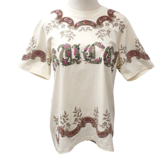 Gucci Flower Embroidery T-Shirt Short Sleeve Cotton Ivory S