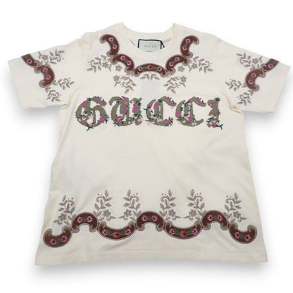 Gucci Flower Embroidery T-Shirt Short Sleeve Cotton Ivory S — view 3
