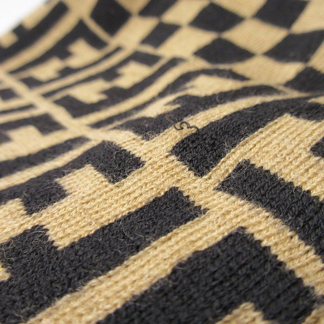 Fendi Scarf Shawl Vintage Reversible Wool Zucca Pattern Stripe Beige Black — view 5