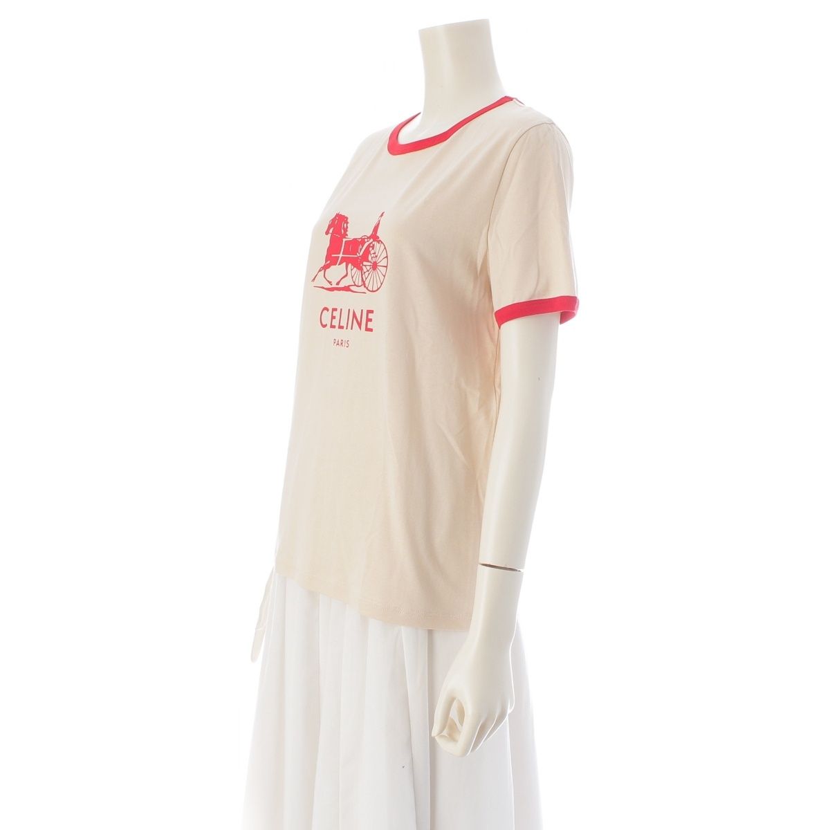 Celine Sulky Logo Short Sleeve T-Shirt Top Beige — view 2