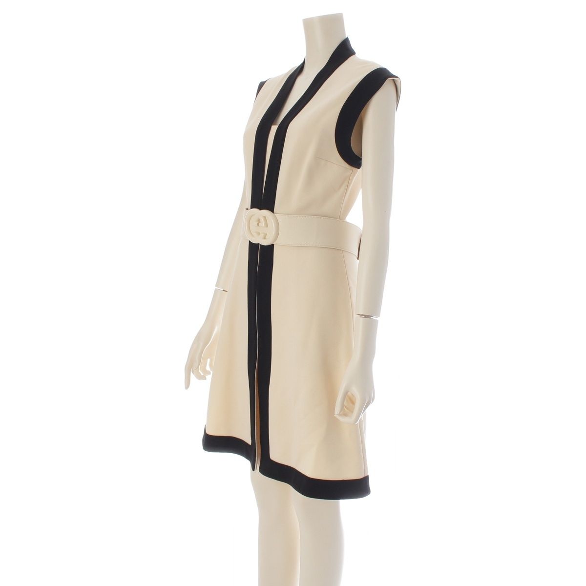Gucci Jersey GG Belted Sleeveless Dress White Black — view 2