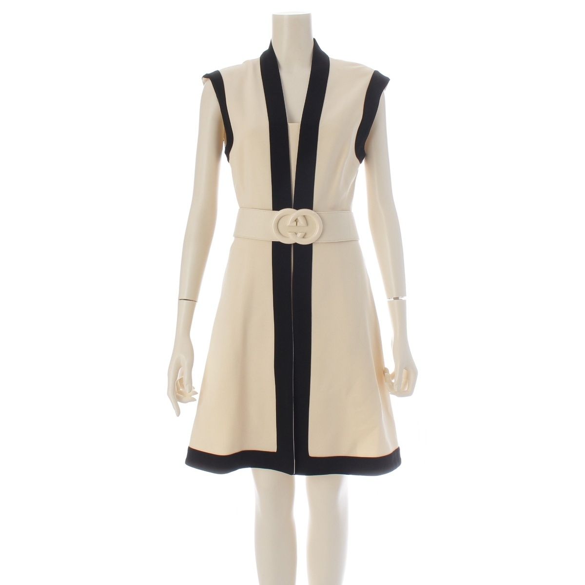 Gucci Jersey GG Belted Sleeveless Dress White Black