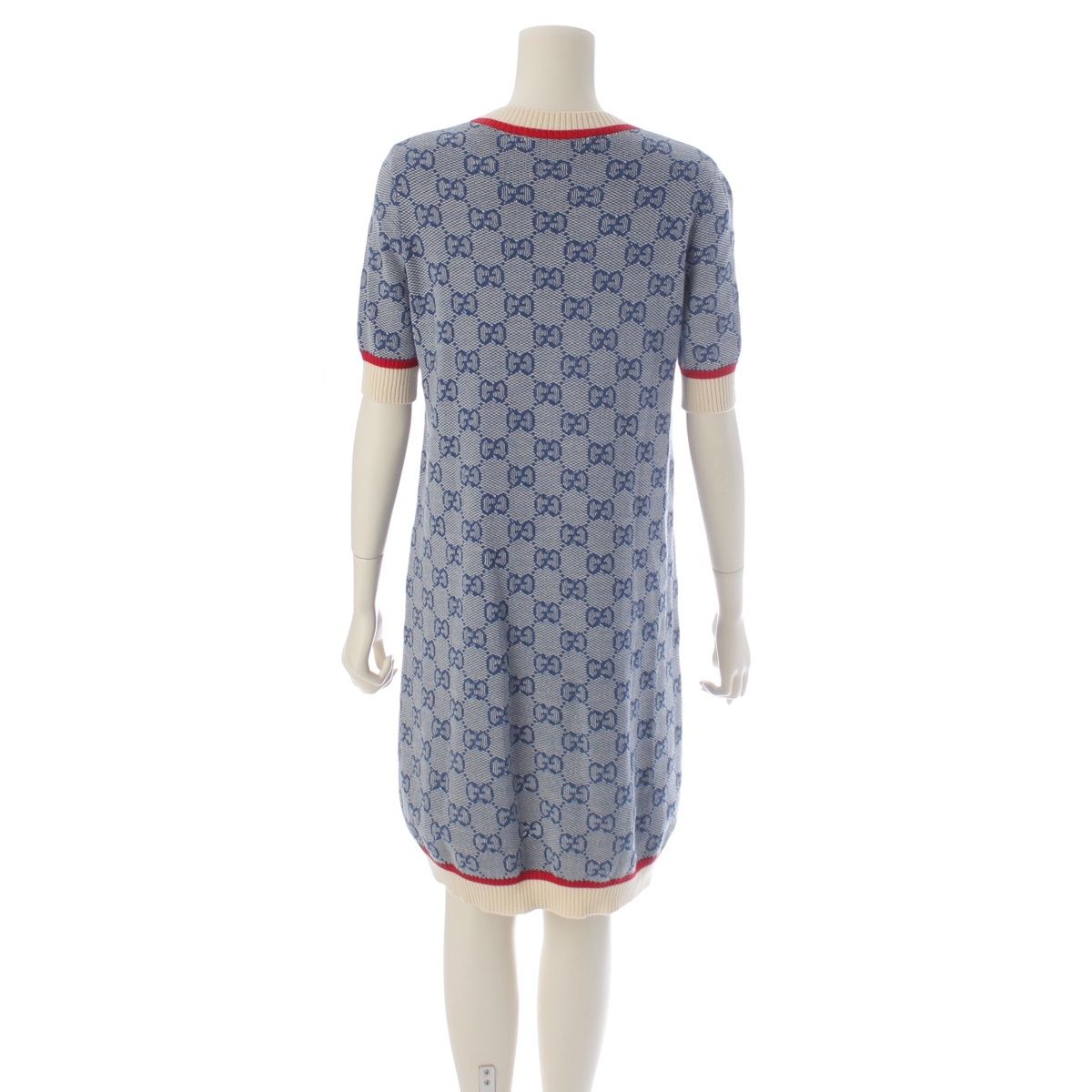 Gucci GG Jacquard Short Sleeve Knit Dress Blue — view 4