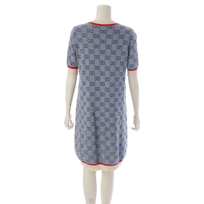 Gucci GG Jacquard Short Sleeve Knit Dress Blue — view 4