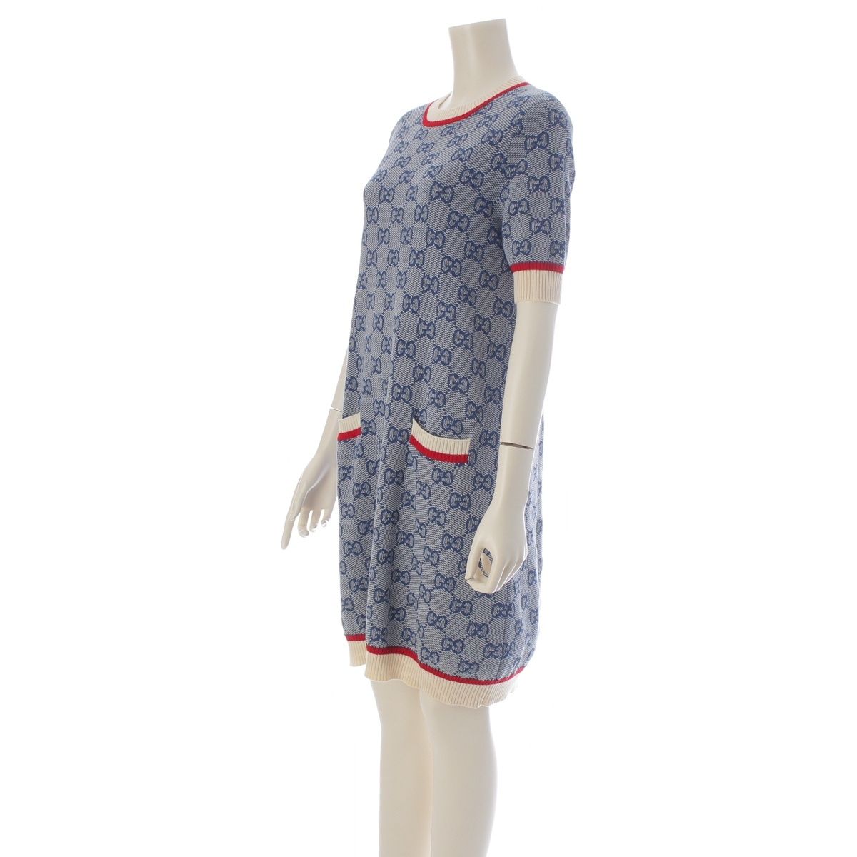 Gucci GG Jacquard Short Sleeve Knit Dress Blue — view 2