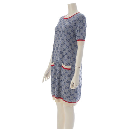 Gucci GG Jacquard Short Sleeve Knit Dress Blue — view 2