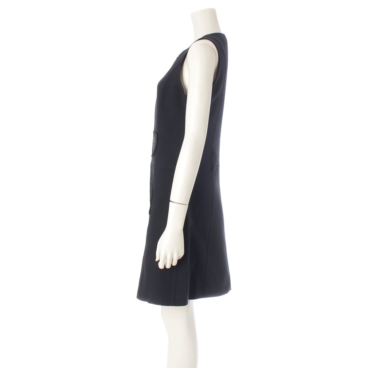 Louis Vuitton Wool Silk Blend LV Logo Patch Sleeveless Dress Black 36 — view 3