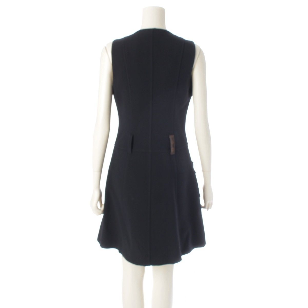 Louis Vuitton Wool Silk Blend LV Logo Patch Sleeveless Dress Black 36 — view 4