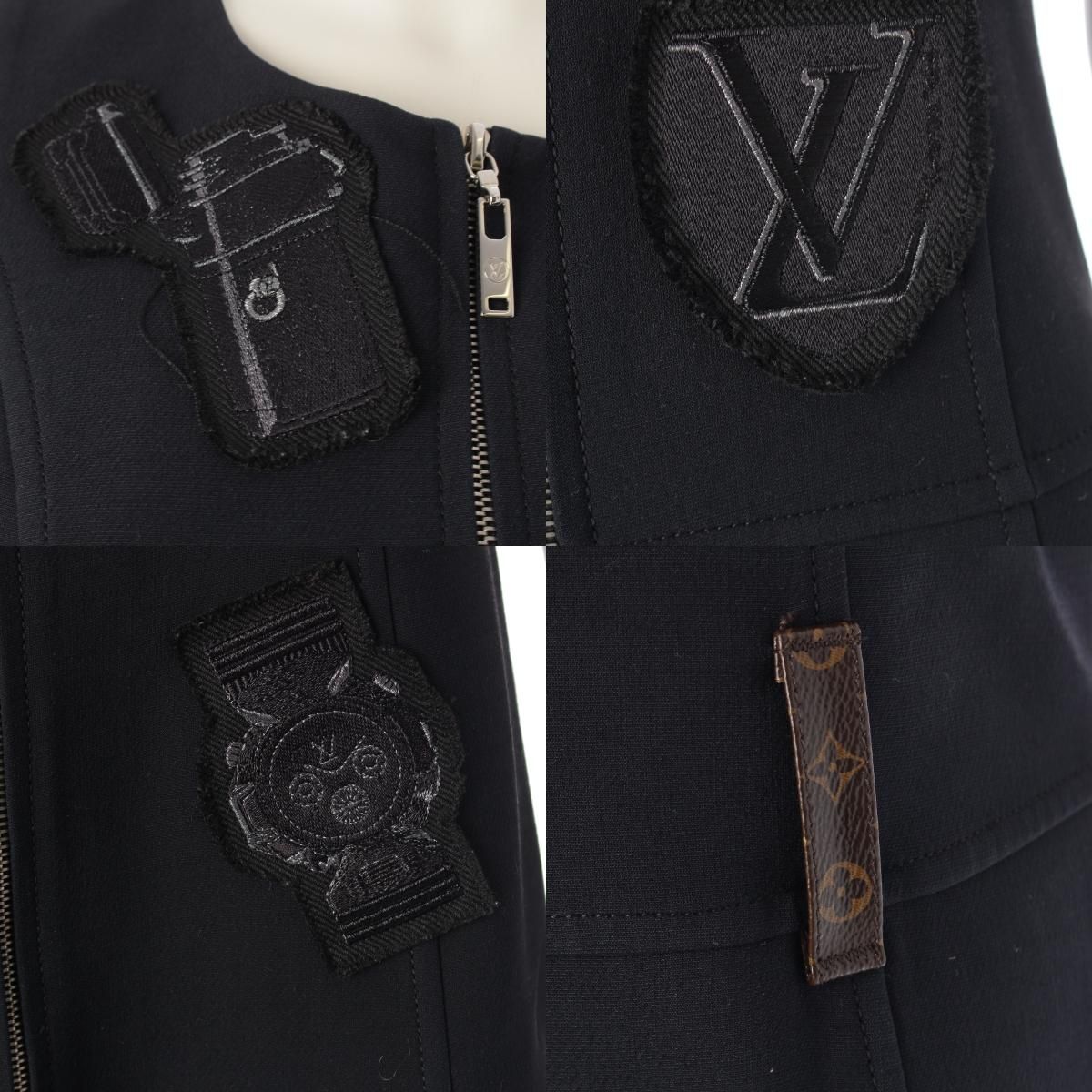 Louis Vuitton Wool Silk Blend LV Logo Patch Sleeveless Dress Black 36 — view 8