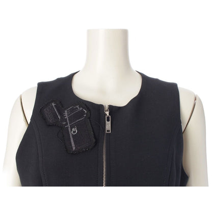 Louis Vuitton Wool Silk Blend LV Logo Patch Sleeveless Dress Black 36 — view 5
