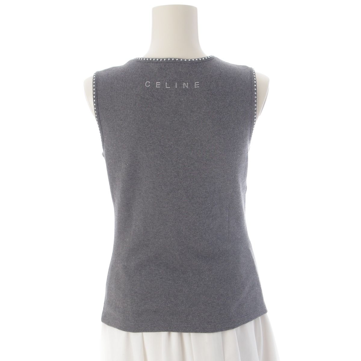 Celine Cotton Triomphe Macadam Studded Tank Top 2 Gray — view 4