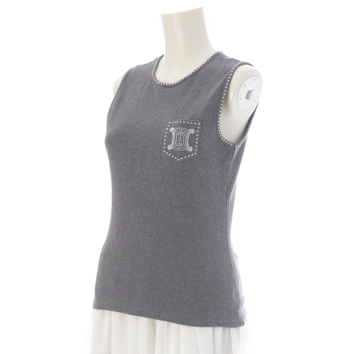 Celine Cotton Triomphe Macadam Studded Tank Top 2 Gray — view 2