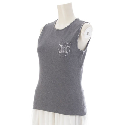 Celine Cotton Triomphe Macadam Studded Tank Top 2 Gray — view 2
