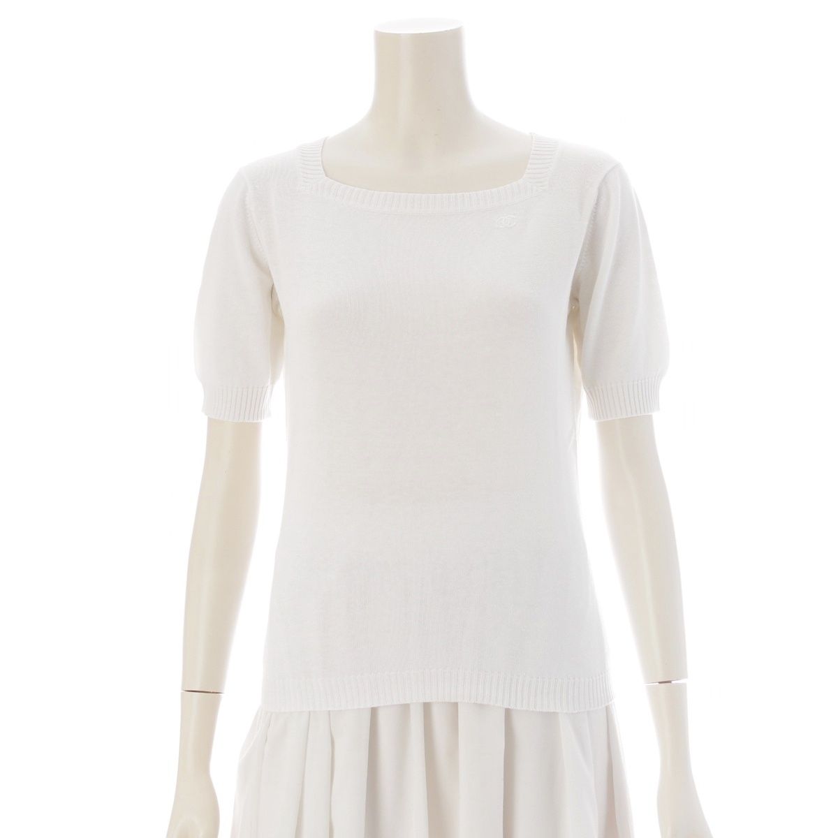 Chanel Creation Cotton Square Color CC Logo Top Short Sleeves White