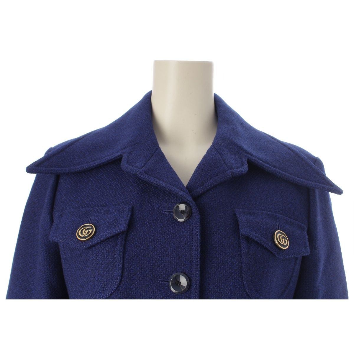 Gucci Wool GG Button Short Sleeve Tailored Jacket Navy 42 — view 5