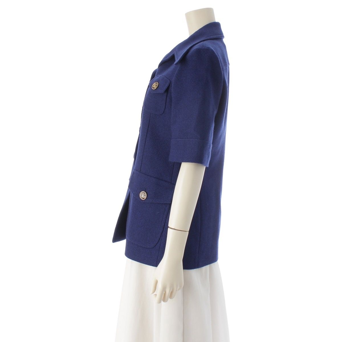 Gucci Wool GG Button Short Sleeve Tailored Jacket Navy 42 — view 3