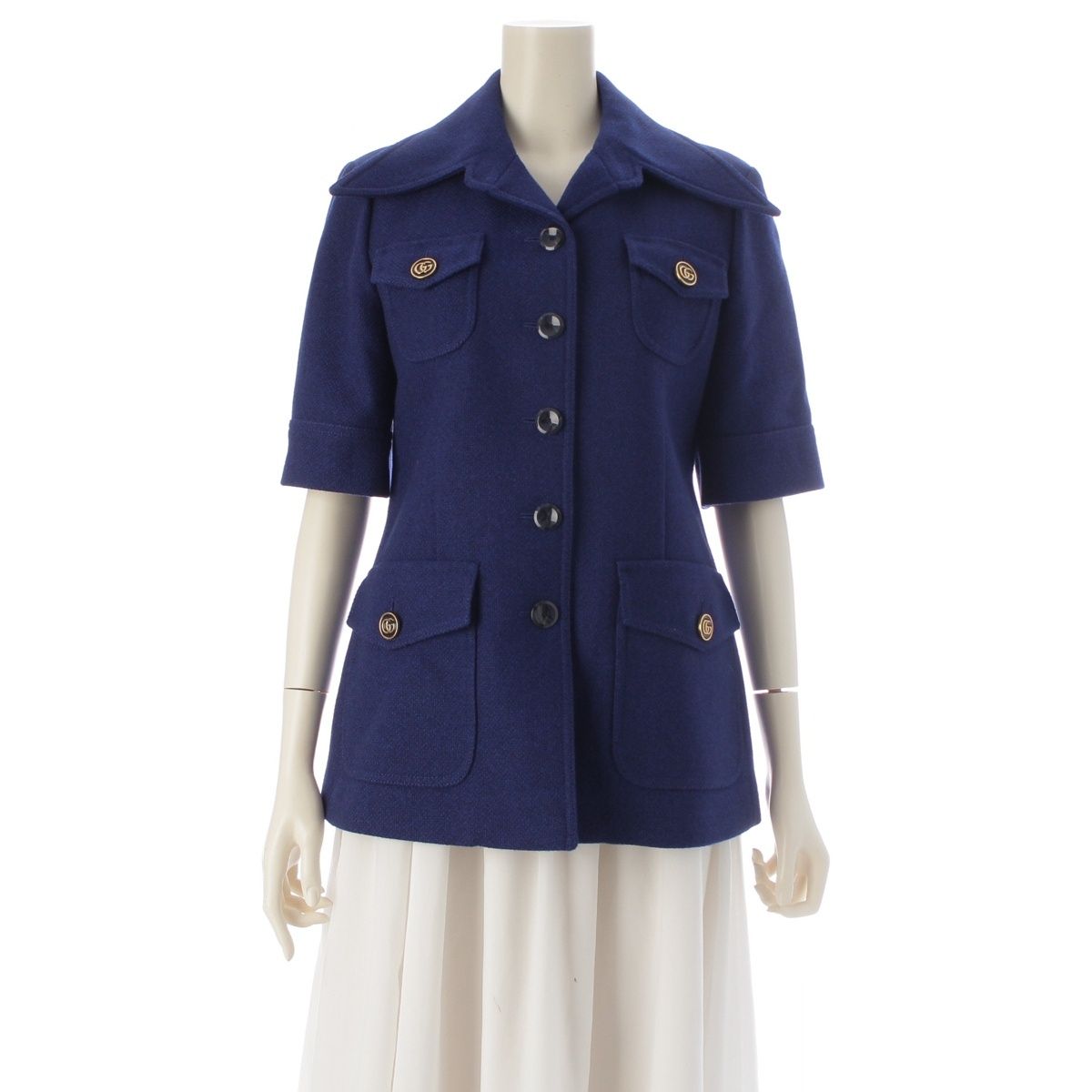 Gucci Wool GG Button Short Sleeve Tailored Jacket Navy 42